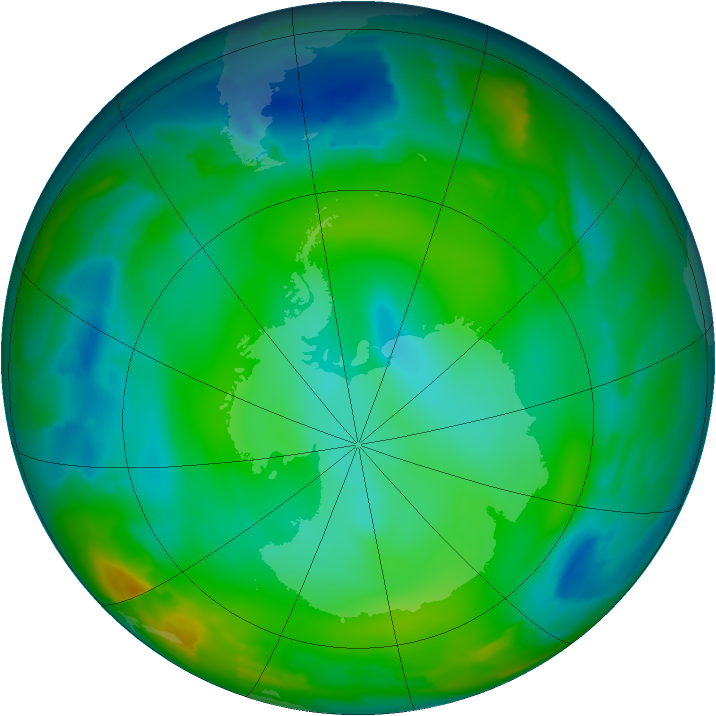 Antarctic ozone map for 26 June 2012
